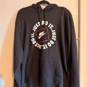 Nike Men’s Black Crewneck Hoodie with White & Red 'Just Do It' Circle Logo